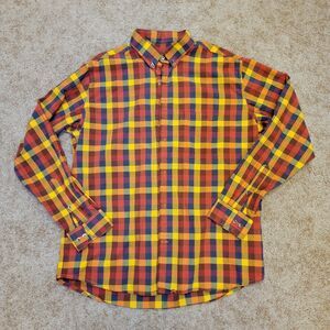 French Crown Shirt Mens XL Red and Yellow Checker Button Down Long Sleeve Casual